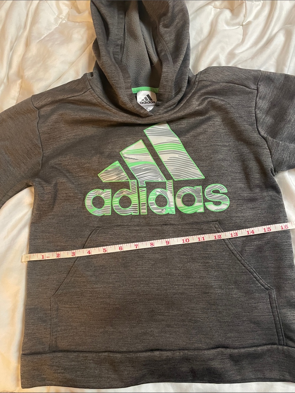 adidas Youth Charcoal Gray Hoodie with Neon Green Logo